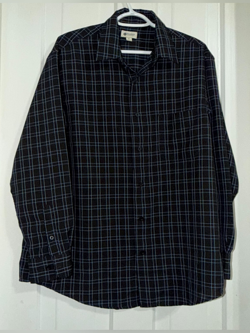 Mens size medium shirt Casual Black Plaid Button-Down Shirt Haggar